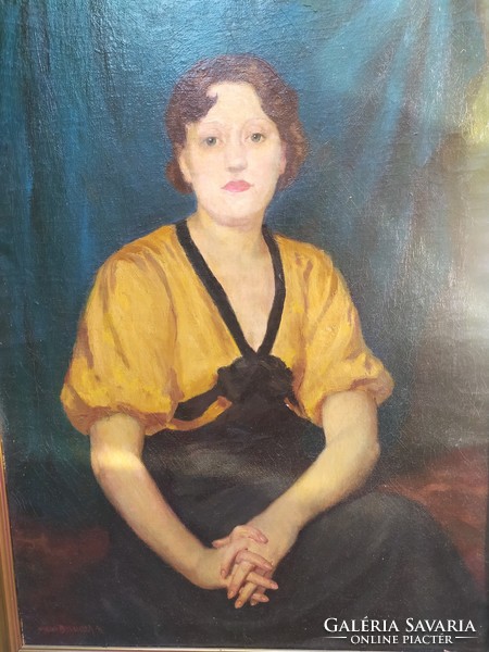 Nándor Vydai brenner: female portrait, oil on canvas painting, 102 x 77 cm