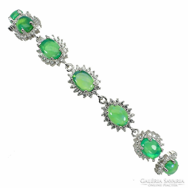 Genuine green opal 925 sterling silver bracelet