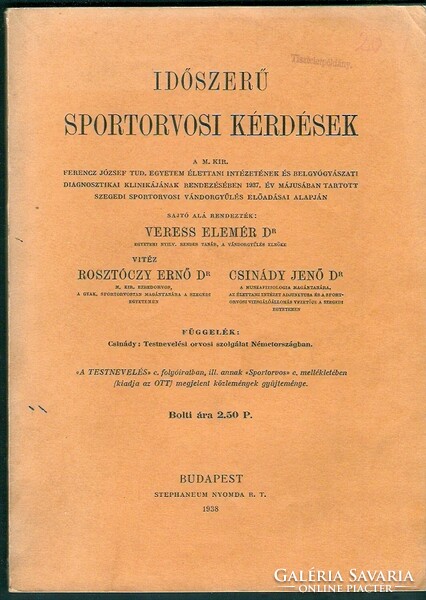 Veress Elemér: Időszerű Sportorvosi Kérdések  1938
