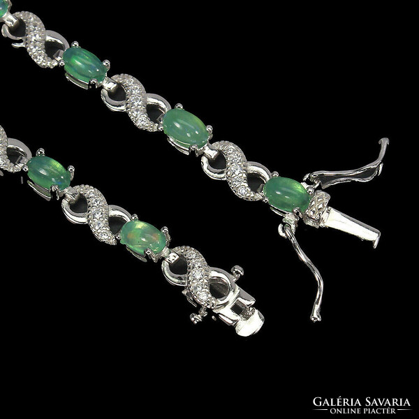 Genuine green opal 925 sterling silver bracelet