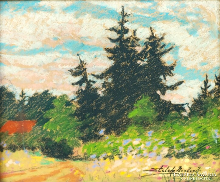 Norbert Sztelek (1884 - 1956) landscape c. Pastel picture with original warranty
