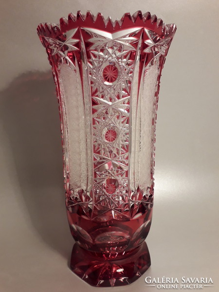 Czech or Ajka crystal thick-walled deep-cut glass vase 24.5 cm