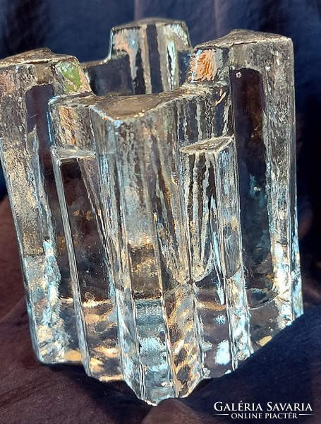 Scandinavian icicle craftsman glass small vase or candle holder
