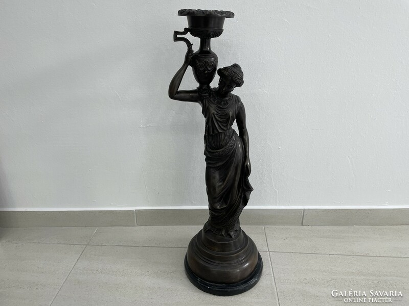 Bronz női akt szobor antik görög mitológia figura gyertyatartó