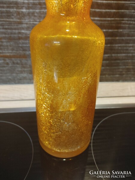 Retro ritka narancs színű váza 25 cm repesztett Gyönyörű Fátyolüveg fátyol karcagi berekfürdői üveg