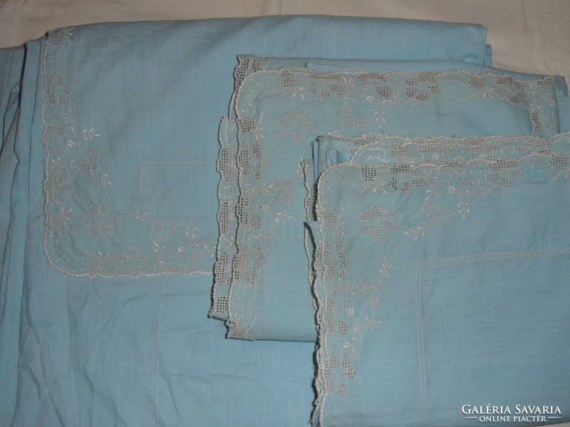 Antique, old Toledo monogrammed colored linen bedding set (3 pcs.-Os)