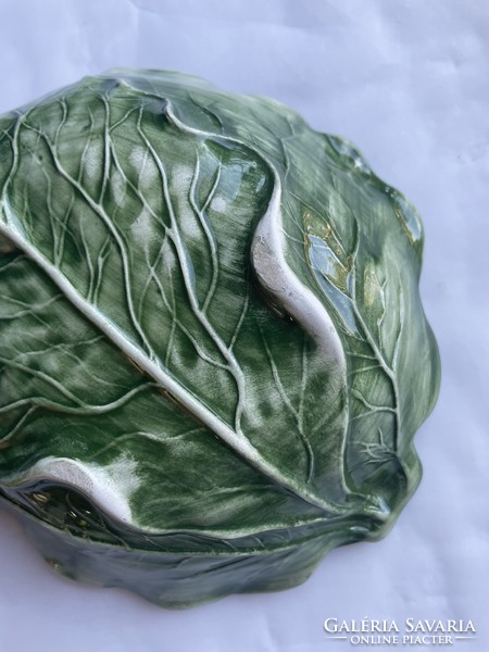 Ceramic cabbage leaf centerpiece, serving bowl