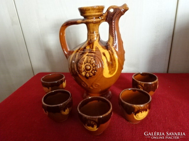 Hungarian glazed ceramics, brandy set for five people. Jokai.