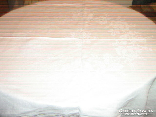 Beautiful antique snow white floral damask tablecloth