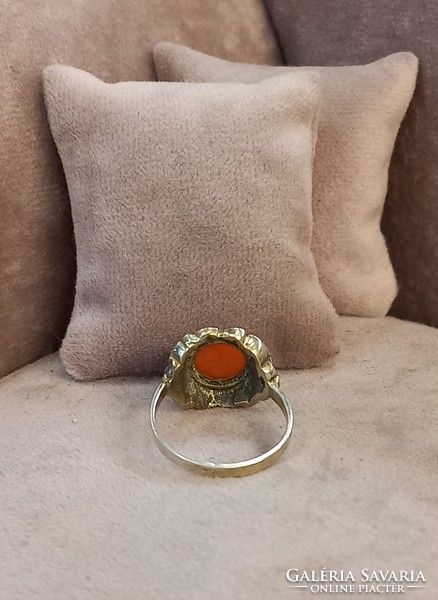 Antique silver ring with coral