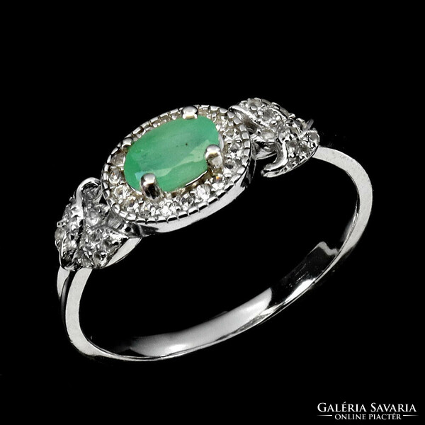 54 And real emerald and white topaz 925 silver ring