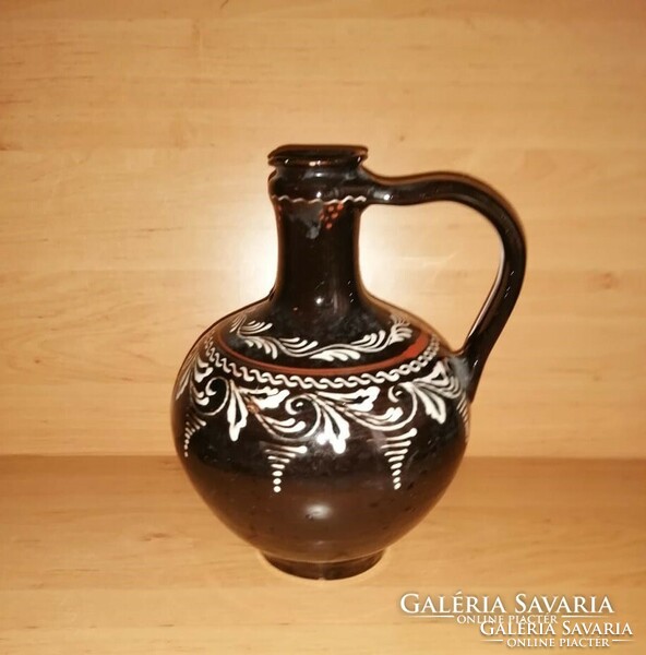Antique glazed folk earthenware jug - 22 cm