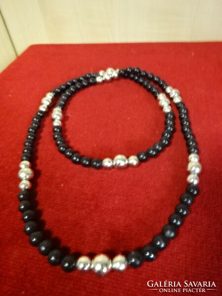 Black, silver bizzu pearl string, necklace, length 84 cm. Jokai.
