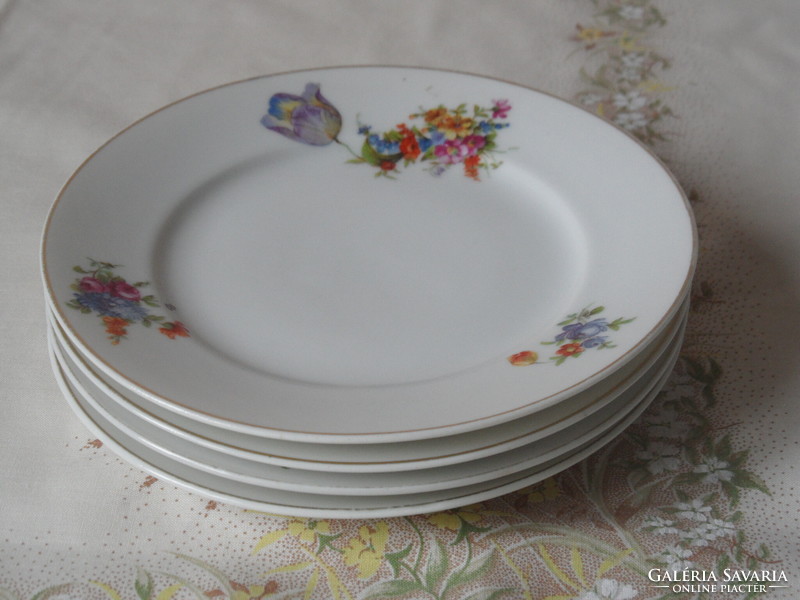 D.F Czechoslovak floral porcelain cake plate (4 pcs.)