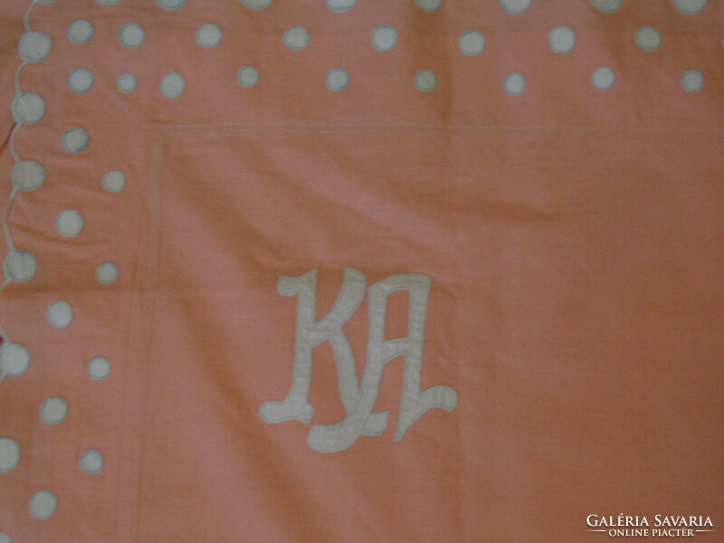 Antique, old monogram embroidered, sling colored linen bedding set