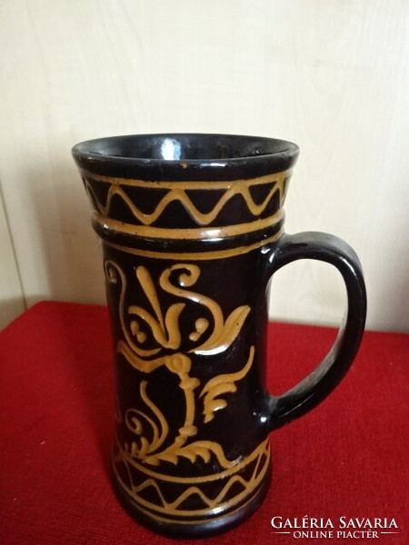 Hollóházi glazed ceramic black jug, made by János Józsa in 1979. Jókai.