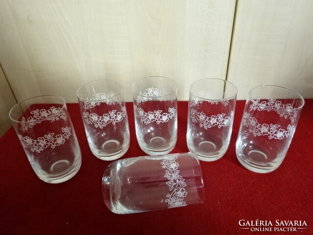 White floral soda glass, two deciliters. Six pieces for sale together. Jokai.