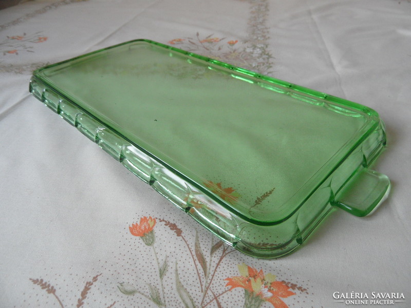 Art deco green glass tray