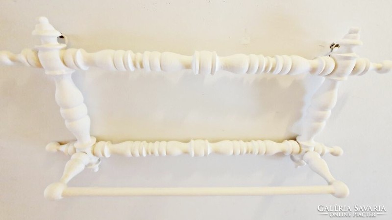Old, pewter, wall-mounted towel holder, decorative towel holder, made of solid wood