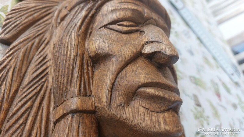 (K) Fából faragott indiánfej falidísz 23x20 cm