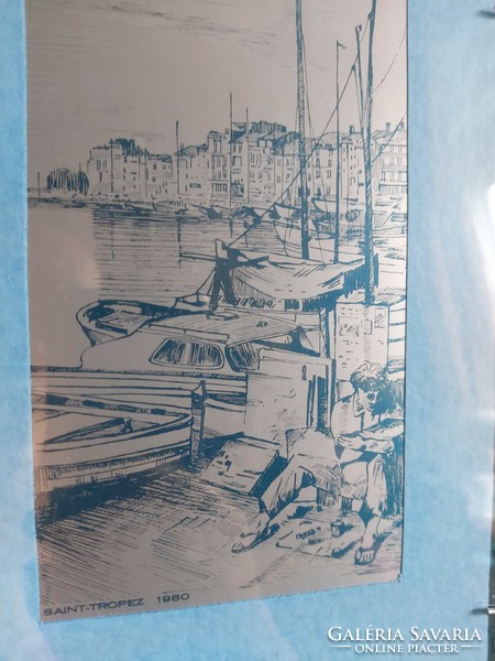 Keretezett Saint-Tropez 1980 feliratú kép, framed artwork 1980 Saint-Tropez ár/db