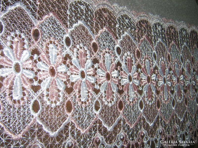Beautiful vintage pink wide lacy panoramic curtain