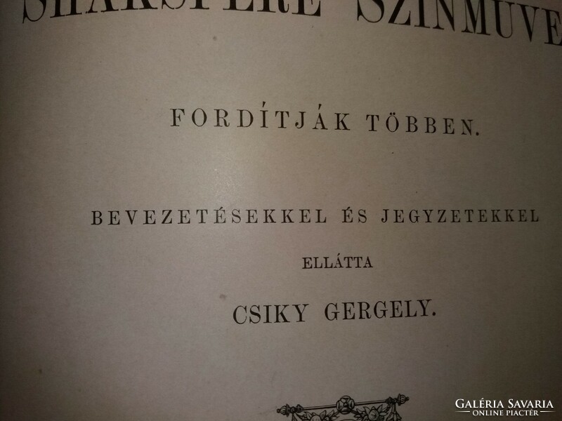 1873 Csiky Gergely : Shakespeare színművei TRAGéDIÁK II. KÉPEK SZERINT RÁTH MÓR