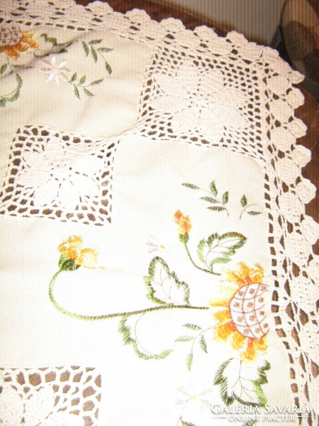 Machine embroidered tablecloth with beautiful handmade crochet edges