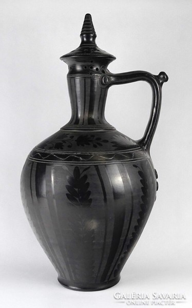 Marked 1O831 large Nadudvar potter István black earthenware jug 47 cm 1971