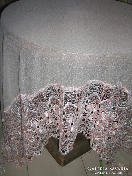 Beautiful vintage pink wide lacy panoramic curtain