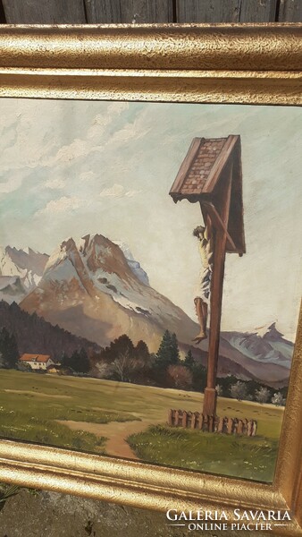 Szép tájkép Keresztfával   Olaj-fa festmény