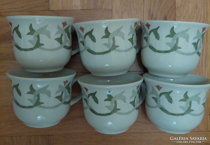 Porcelán csészék zöld motívummal, 6 db egyben (Akár INGYENES szállítással)