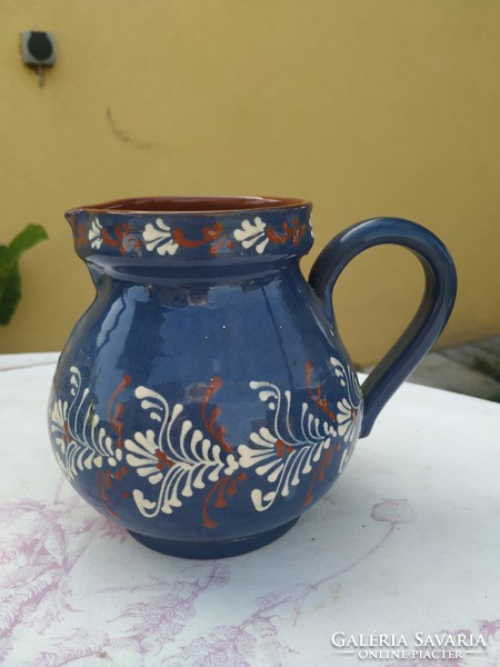 Blue, painted ceramic jug for sale! 16 Cm