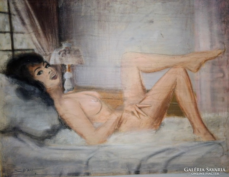 Unknown painter, female nude! Signal unknown to me! Pastel, painted on wood! Size 50x65cm