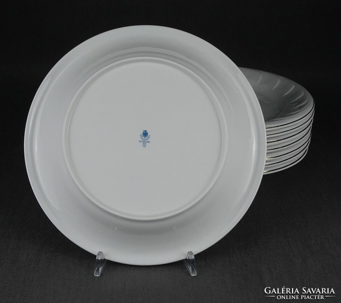 1O991 Aranyozott hófehér Hollóházi porcelán tányérkészlet 8 darab