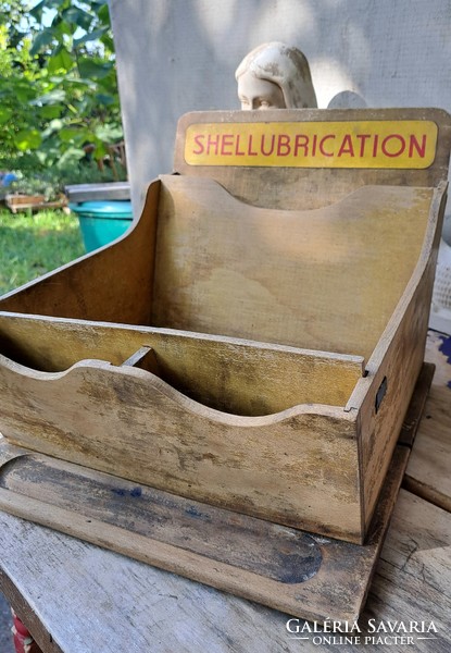 Shell Lubrication feliratos vintage fa munkalap tároló szerelőműhelyből, gyűjtőknek!