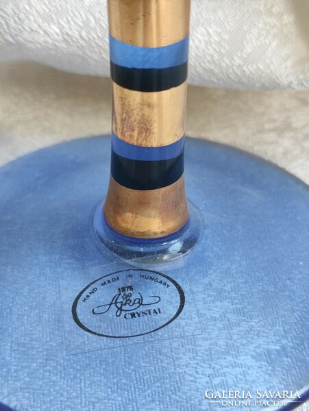 Blue and gold striped monofilament candle holder. New.