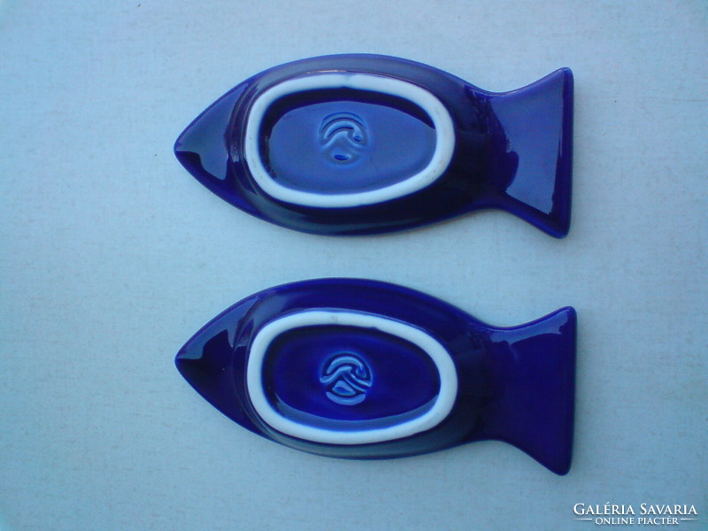 Fish shaped blue porcelain ashtray in pairs