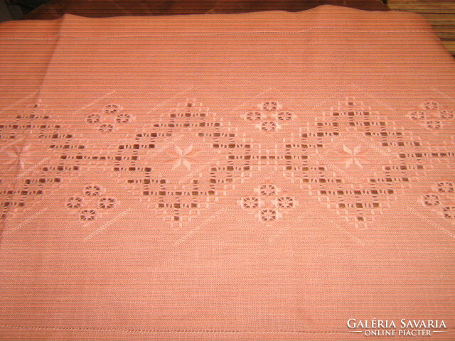 Fabulous huge mauve embroidered azure woven needlework tablecloth runner
