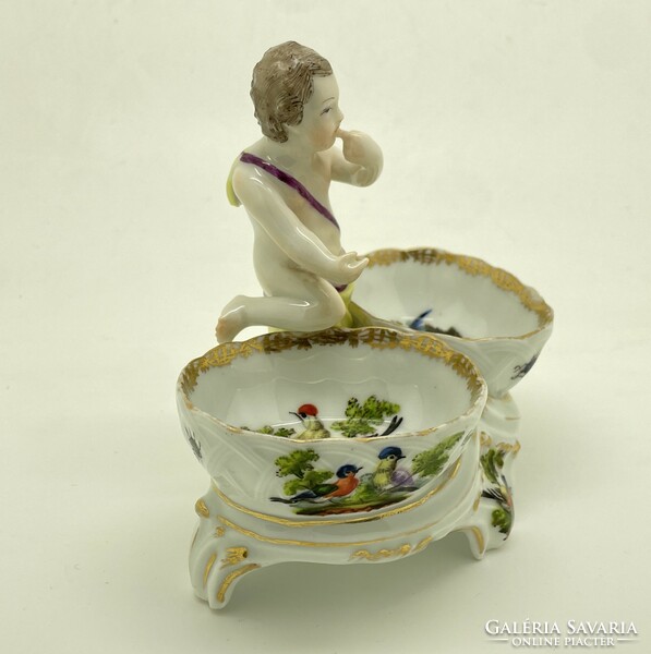 Antique German KPM porcelain putto bird salt shaker 1880 13cm