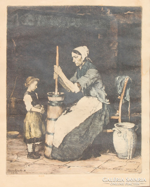 József Korusz: spitting woman (after Munkácsy)