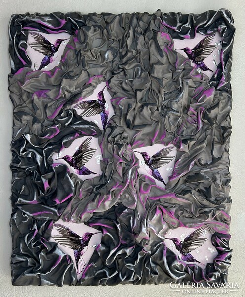 Hummingbird - 3-dimensional wall decoration, mixed technique on canvas, unique textured work