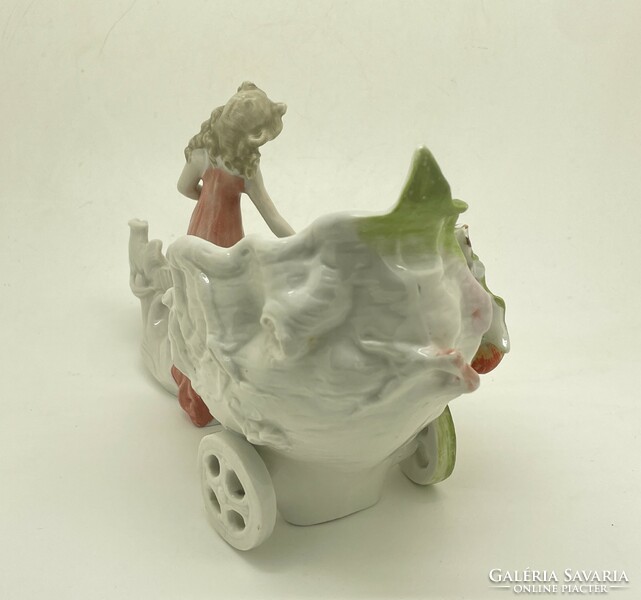 Antique continental porcelain carriage lady with flowers