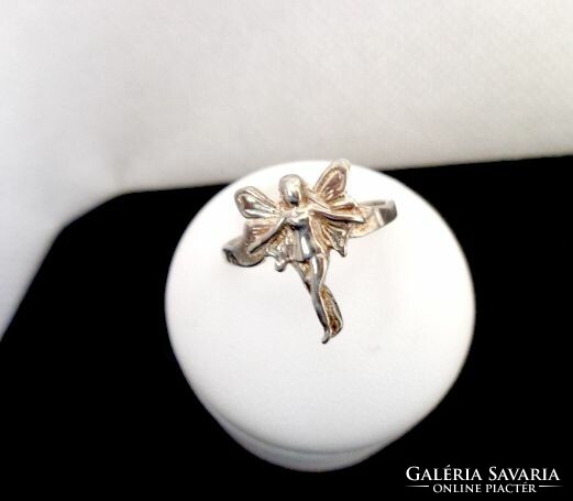 Silver angel Art Nouveau style ring 7.5
