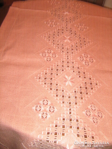 Fabulous huge mauve embroidered azure woven needlework tablecloth runner