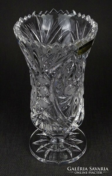 1O730 Jelzett POLONIA vastagfalú ólomkristály váza 17.5 cm