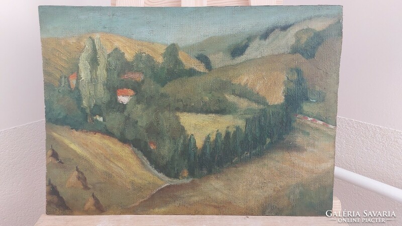 (K) Dombok-hegyek tájkép festmény 48x34 cm