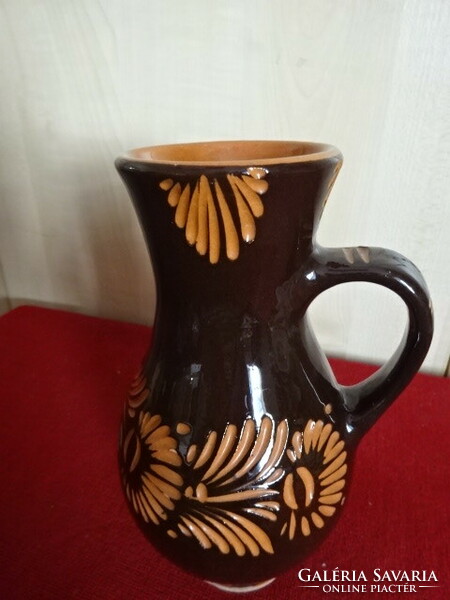 Hungarian glazed ceramic jug, brown, height 20 cm. Jokai.