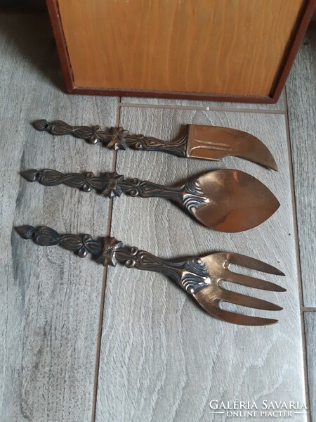 Wonderful old copper cutlery wall set