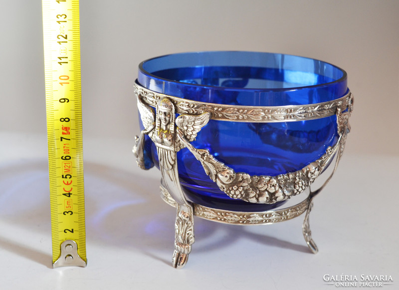 Silver empire style blue glass serving tray
